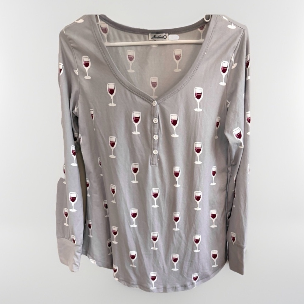 Jordann Jammies Women's Pajama Top M L Gray Red Wine Soft Pj Print Sleepwear - Picture 2 of 8